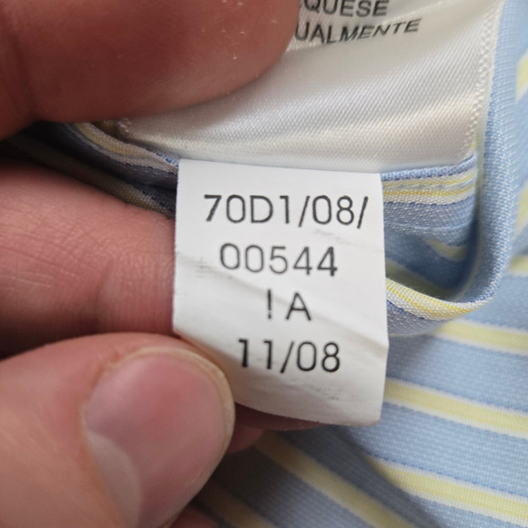 Tommy Hilfiger Blue Yellow Striped Button Up Classic Dress Shirt Size Medium - Picture 10 of 11